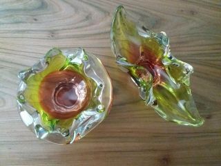 Two Stylish Vintage Retro Chunky Multi - Coloured Glass Bowls /dishes 1960 