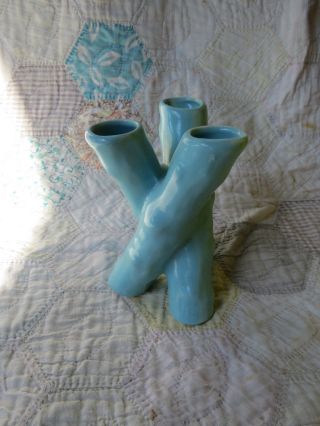 Vintage Camark Pottery Twisted Branch Design Triple Bud Blue Vase,  104