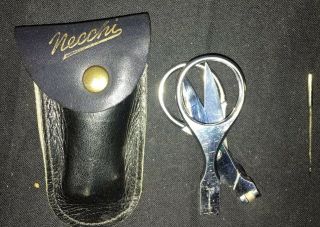Necchi Stainless Folding Sewing Scissors With Leather Case Made In Italy Vtg
