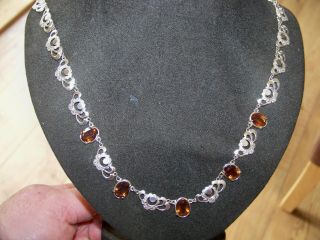 Vintage Jewellery Stamped 925 Sterling Silver Amber Panel Cocktail Necklace