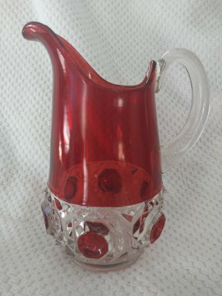 Eapg Ruby Glass Large 7 " Tall Pitcher Victorian Crystal Hex Block Vintage
