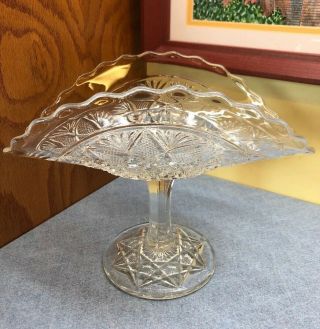 Clear Glass Banana Boat Compote Fruit Bowl Fan And Star Design Vintage 9 " Wide