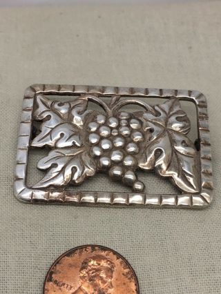 Vtg Sterling Silver Repousse Leaf And Grapes Pin Brooch 1 7/8 " B3