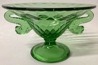 Vintage Fenton Green Double Dolphin Handled Footed Candy Compote Vase Or Bon Bon