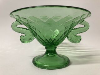 Vintage Fenton Green Double Dolphin Handled Footed Candy Compote Vase or Bon Bon 3