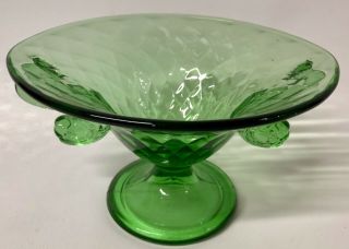 Vintage Fenton Green Double Dolphin Handled Footed Candy Compote Vase or Bon Bon 5
