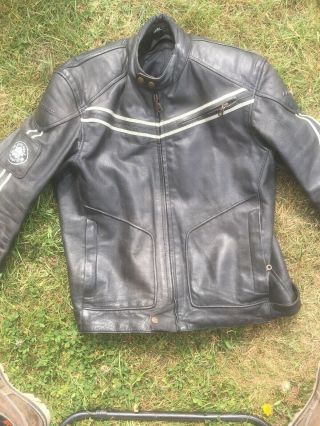 Old Skool Mens Lewis Vintage Riders Black Leather Motorcycle Jacket 44 Chest