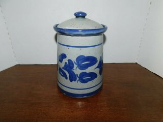 Vintage 1998 Bastine Noblesviile In Pottery Blue Tall Canister W/lid - - Design????
