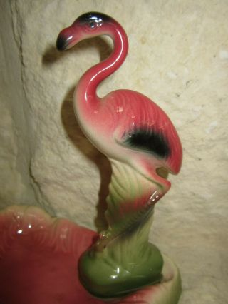 Vintage Pink Flamingo Ceramic Ash Tray Flamingo Standing In Pond Mid Century Mod