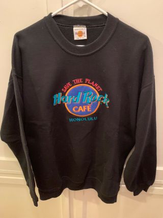 Hard Rock Cafe Vintage Sweatshirt Honolulu Sz Xl Black Save The Planet