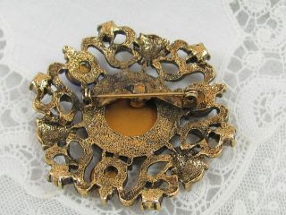 Vintage Faux Pearl & Glass Cabochon w/ Tigers Brooch Pin 3