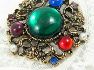 Vintage Faux Pearl & Glass Cabochon w/ Tigers Brooch Pin 4