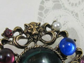 Vintage Faux Pearl & Glass Cabochon w/ Tigers Brooch Pin 5