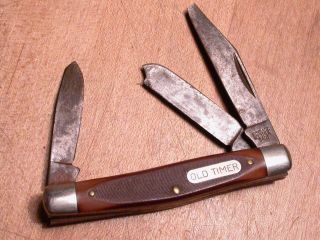 Vintage Schrade Old Timer Three Blade Folding Pocket Knife Carbon Steel Usa
