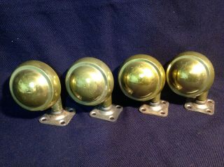 Set Of 4 Vintage Shepherd Furniture Wheels Brass Ball Casters 2 1/2 Inch