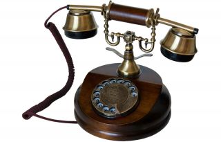 Opis 1921 Cable Retro Telephone,  Wood And Metal Body,  Rotary Dial,  Metal Bell