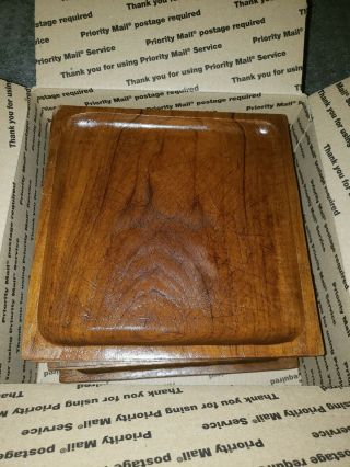 Set Of 7 Vintage Wood Teak? Plates Square Chargers 10 " Mid Century Modern