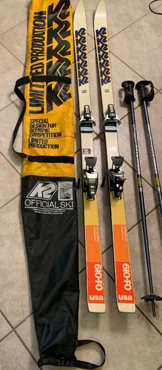 Vintage 1980 K2 610 Fo Snow Ski W/ Salomon Bindings Olympic Ski Team Scott Poles