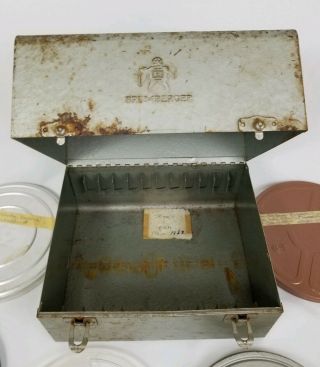 Vintage Brumberger Movie 8mm Reel Storage Case Metal Box with 11 Reels Holds 12 8