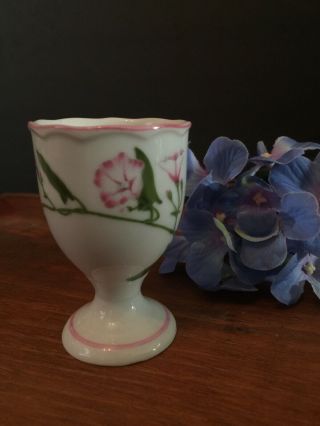Vintage French Porcelain Egg Cup,  Pink Flowers,  Scalloped Edges,  Paris