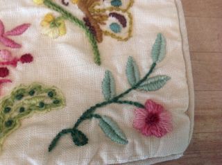 VINTAGE Embroidered PILLOW COVER Birds Butterflies Bees Floral 2