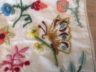 VINTAGE Embroidered PILLOW COVER Birds Butterflies Bees Floral 3