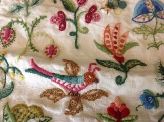 VINTAGE Embroidered PILLOW COVER Birds Butterflies Bees Floral 4