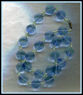 Vintage Flat Glass Blue/green Necklace - Barrel Clasp - Gorgeous