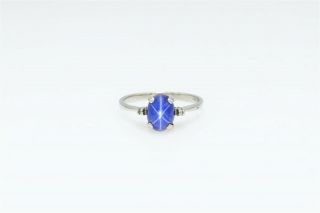Vintage Signed Adore 1960s 2ct Blue Star Sapphire Diamond 10k White Gold Ring