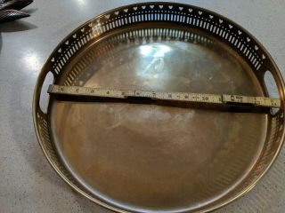 Vtg Hollywood Regency Style 14 " Brass Round Serving Tray With ❤️ Cutouts
