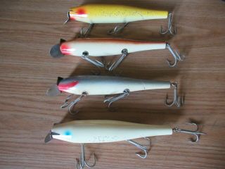 6 Vtg Saltwater Fishing Lure’s Gibbs Atom Creek Chub Old Time Wooden Swimmers