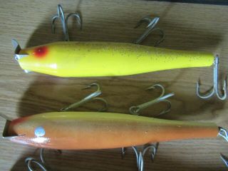 6 Vtg Saltwater Fishing Lure’s Gibbs Atom Creek Chub Old Time Wooden Swimmers 5