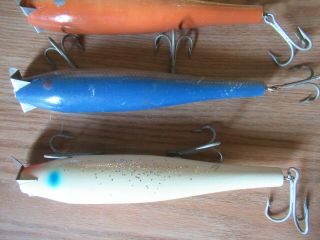 6 Vtg Saltwater Fishing Lure’s Gibbs Atom Creek Chub Old Time Wooden Swimmers 6
