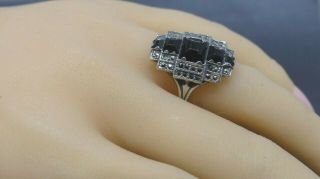 Sterling Silver Vintage Ring Art Deco Style Marcasite & Black French Jet UNCAS 4