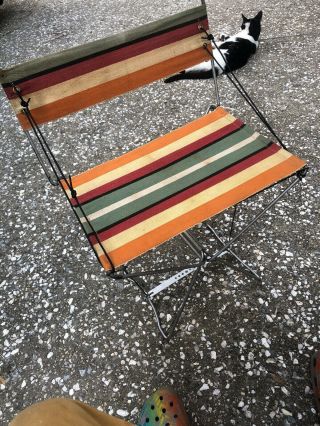 Vintage Old French Camping Chair Fold - Up Portable Colorful Canvas