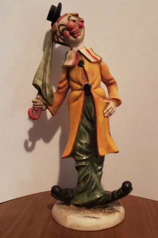 7.  5 " Vintage Clown Figurine With Umbrella Imports Made In Italy Resin Plastic