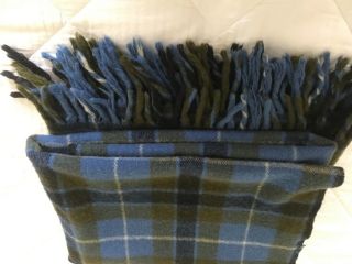 Vintage Wool Blue Green Tartan Plaid Blanket Throw 64x51