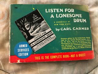 Listen For A Lonesome Drum Carl Carmer Ase 763 Armed Services Edition 1936
