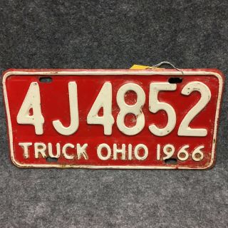 1966 Ohio Truck License Plate 4j4852 As Found Vintage