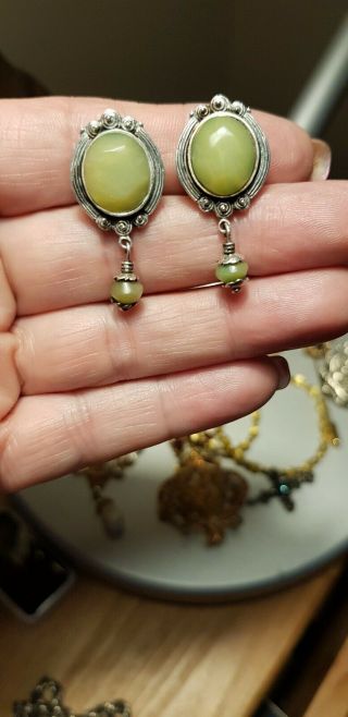 Vintage Jade And Sterling Silver Clip On Earrings