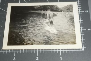Wwii Nude Man Skinny Dip Water Swimming Butt Naked Vintage Gay Snapshot Photo 3