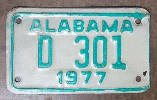 Vintage Alabama 1977 Dealer Motorcycle License Plate/tag - D 301 Embossed
