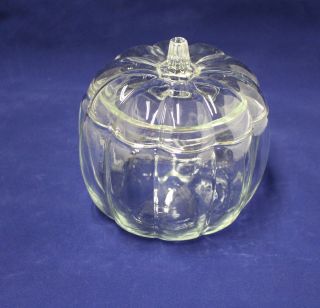 Vintage Collectible Glass Cookie Jar Pumpkin Halloween Candy Jar Dish Bowl 7 " Dia