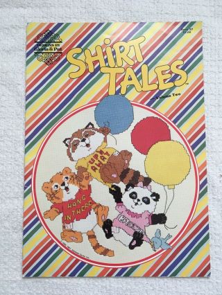 Vintage 1980s Shirt Tales Counted Cross Stitch Patterns Book Designs Animals