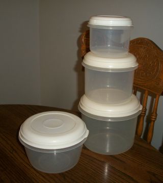 4 Assorted Vintage Rubbermaid Servin Saver Food Containers Almond Lids