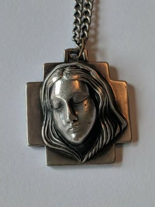 Vintage Creed Sterling Religious Medal Pendant Necklace