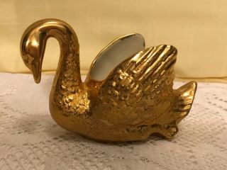 Vintage Holley Ross Distinguished China 22k Gold Weeping Swan 3.  5” Laanna Pa