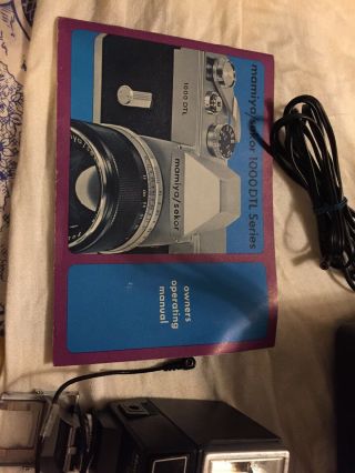 Vintage Mamiya/Sekor 1000 DTL 35mm Camera w/Honeywell Flash,  Case,  Accessories 8