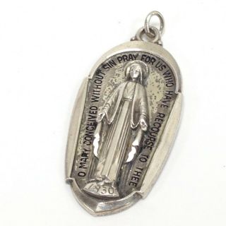 Vintage Creed Sterling Silver 925 Mary Religious Catholic Pendant 1 3/4 " Jewelry