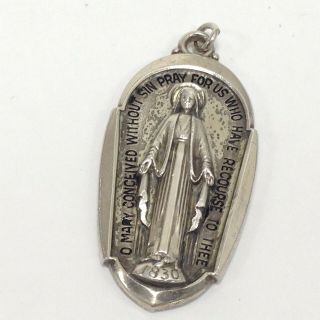Vintage Creed Sterling Silver 925 Mary Religious Catholic Pendant 1 3/4 